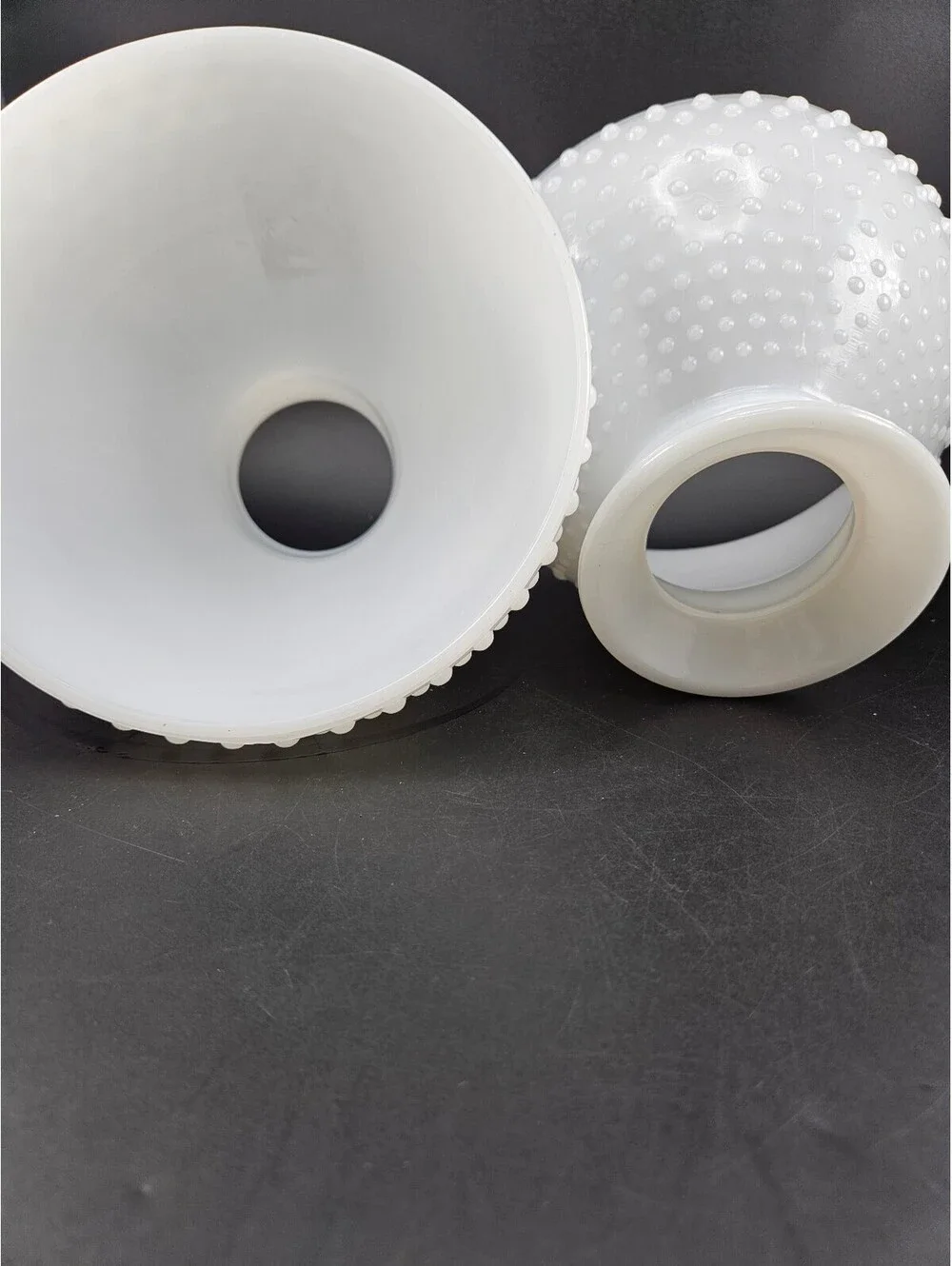 Matched Pair Vintage Hobnail Milk Glass Lamp Shades, 2